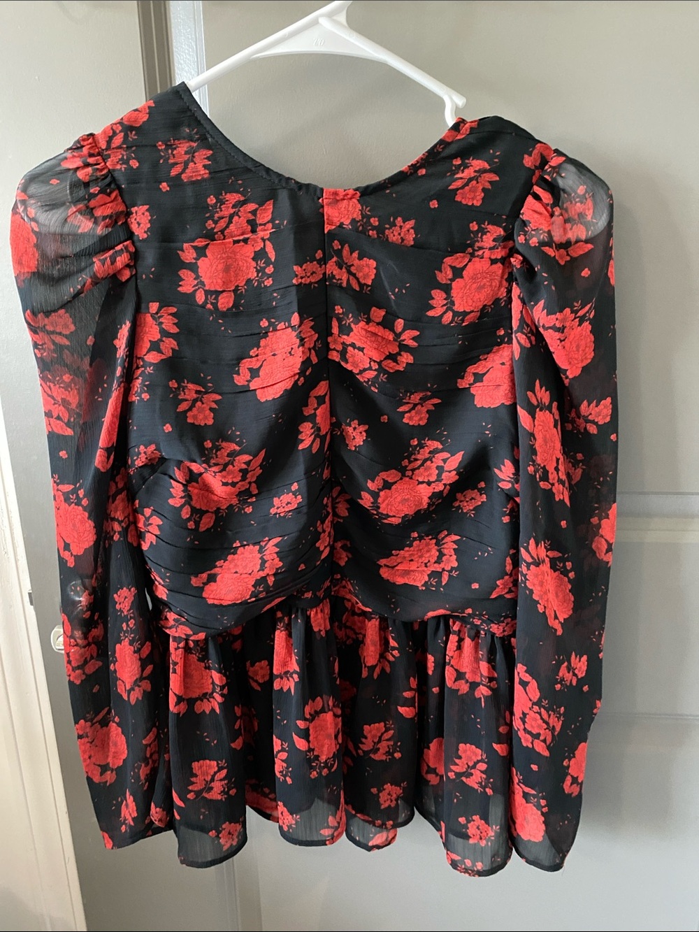 Black Long-Sleeve Floral  with Red Print